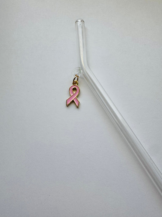 Pink ribbon straw charm