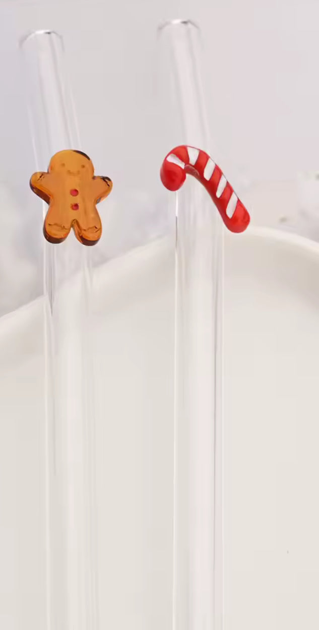 Straw Charm-Gingerbread Man/Candy Cane