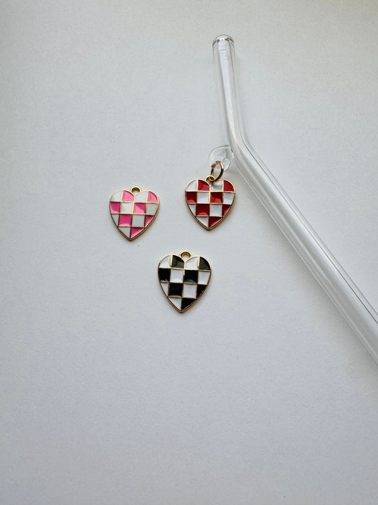 Checkered Heart straw charm